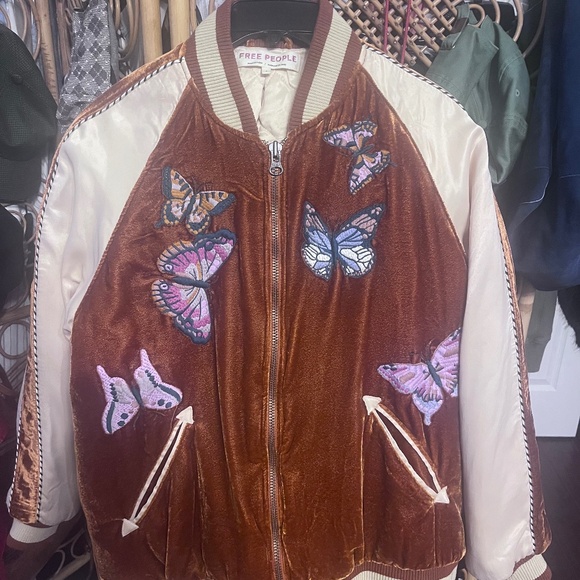 Free People Velvet Embroidered Butterfly Bomber Jacket - Picture 2 of 3